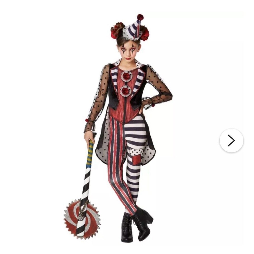 Dark Vintage Clown Costume (Spirit Halloween) Girls Size 8-10 - 3 piece